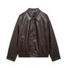 Autumn New Women's Clothing, European and American French Design Imitation Leather Bomber Jacket