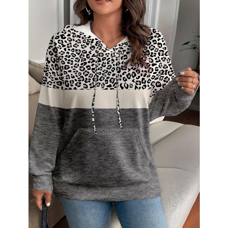 Damen S Pullover Hoodie mit Leopardenmuster Herbst Winter Lässiges Oberteil