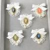 Elegant Lace Bow Brooch with Pearl Embellishment