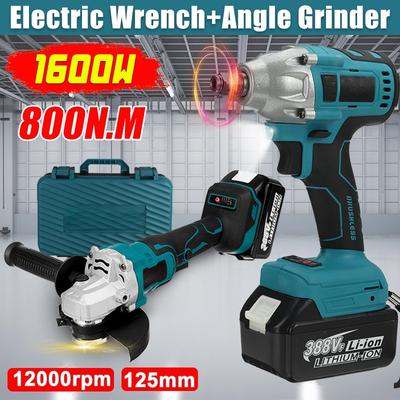 1600w 388VF Cordless Angle Grinder 800n.m Grinder Grinding Machine for 18V Battery 125mm