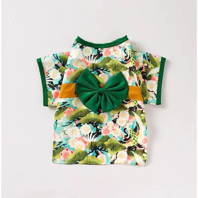 Japanese Kimono Dog Cat Clothes Fall Winter, Warm Fleece Shiba Inu Corgi Coat, Traditional Floral Print Pet Costume