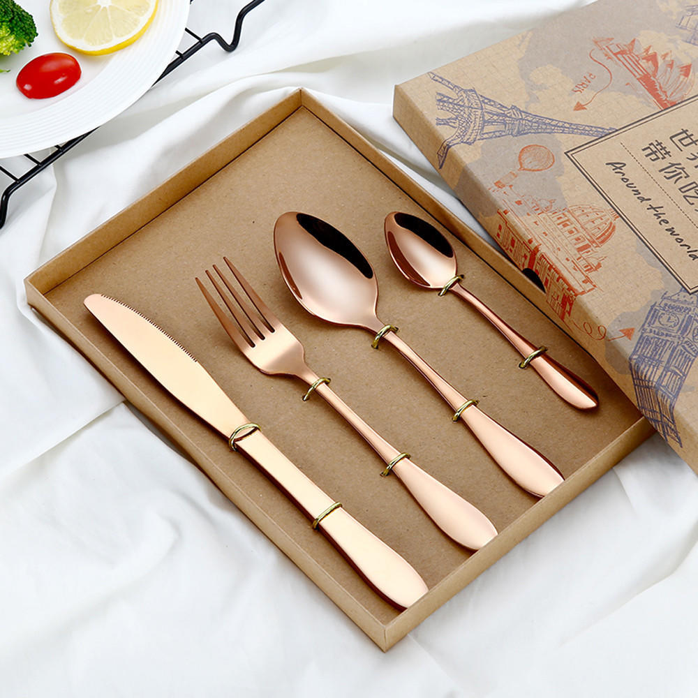 4PCS Set Stainless Steel Upscale Dinnerware Flatware Cutlery Fork Spoon Teaspoon