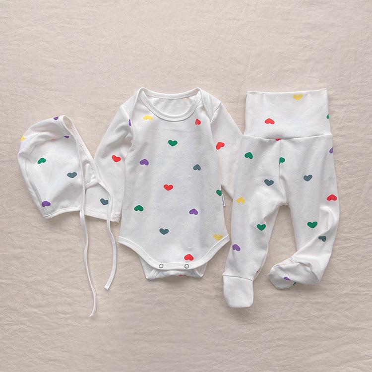 2025 Spring Newborn Colorful Heart Footed Romper Snap-Front Bodysuit