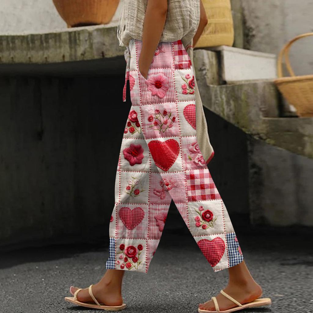 Damen Freizeithose Modische Print Kordelzug Taschen Elastische Taille Hose