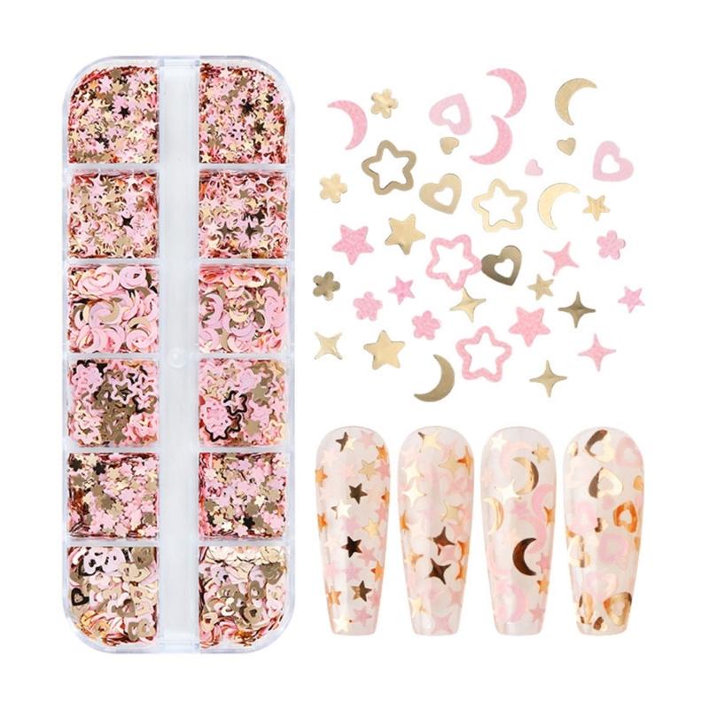 Pink Nail Glitter Sequins Decals Moon Star Heart Paillettes Resin Mold Filler Flower Petals Paillettes Decorations