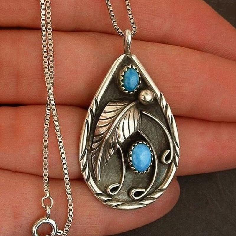 New Antique Silver Color Water Drop Shape Vintage Pendant Necklace for Women Punk Accessories Girl Gift Party Jewelry