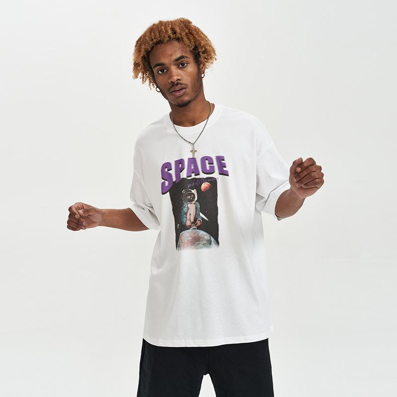 New Spring and Summer Men's Fashion Printed Short-sleeved T-shirt Men's Loose Cotton Street Trendy Hong Kong Style Tops Men