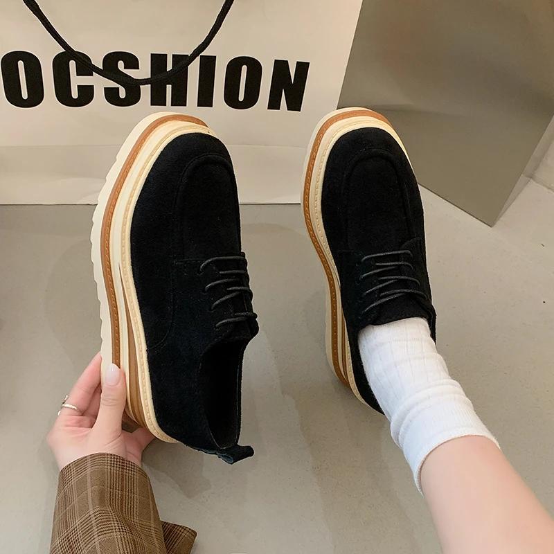 

Модная платформа Обувь на шнуровке Удобные туфли-клинья для женщин Повседневные туфли на среднем высоком каблуке для улицы Однотонные женские туфли Zapatos De Mujer 39 чёрный