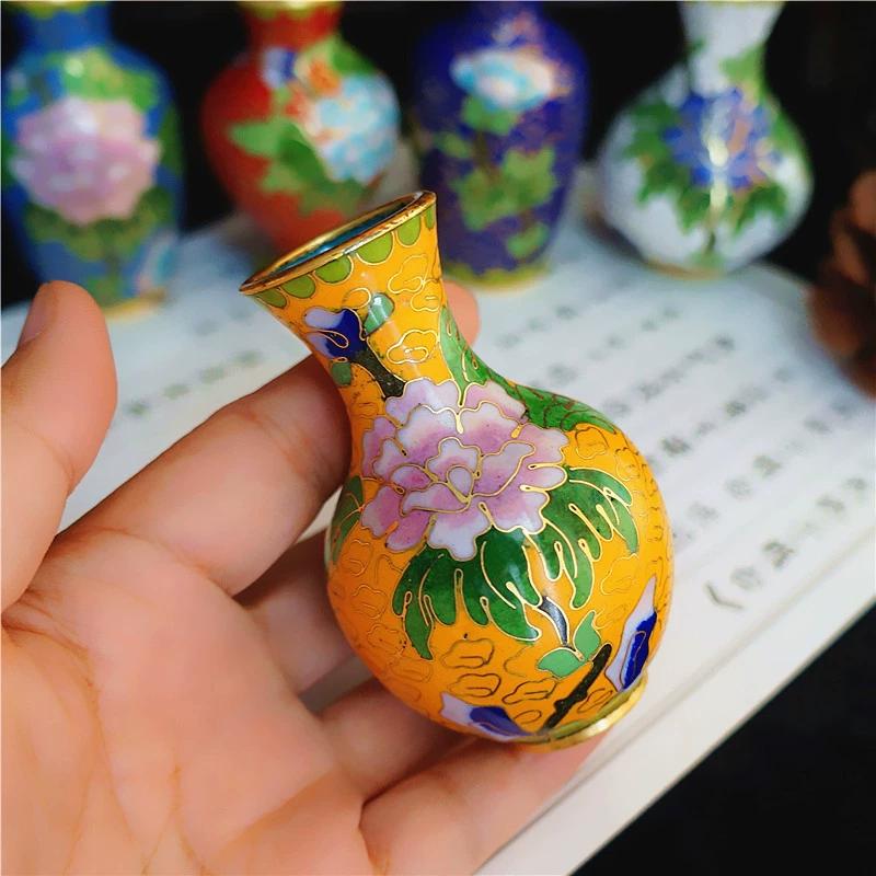 Handmade Beijing Cloisonne Vase Miniature Decor Traditional Chinese Craft Non Heritage Artwork