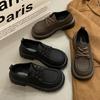 Wind black small leather shoes women's spring versatile lace-up soft sole retro casual single shoes non-slip