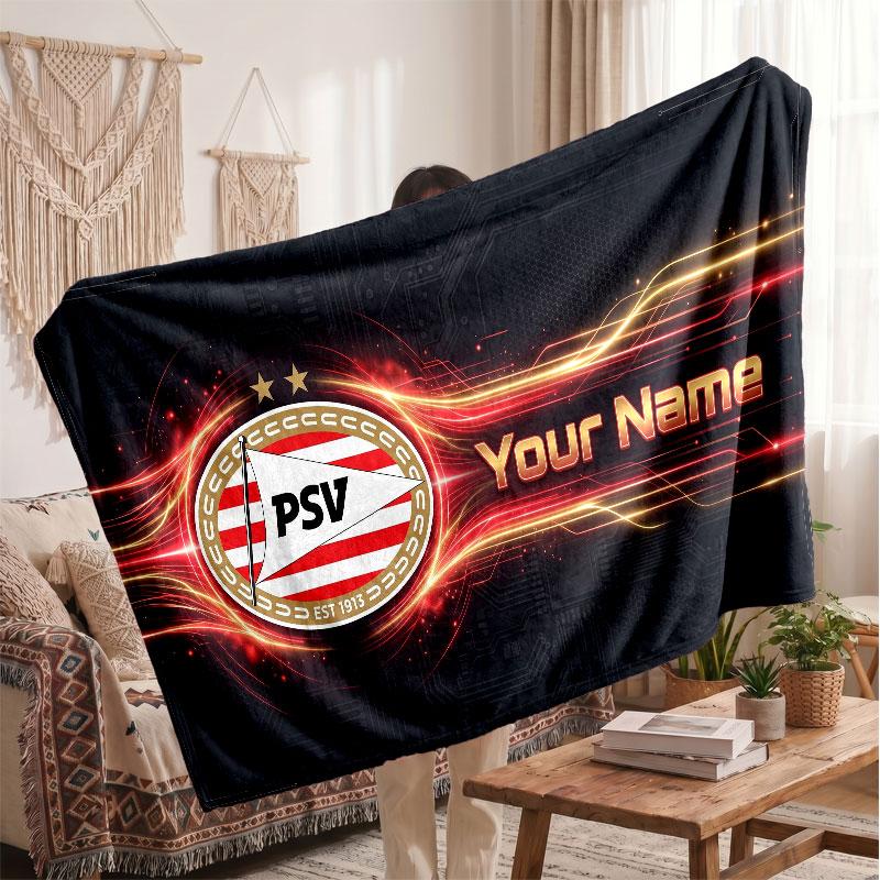 PSV Eindhoven FC Personalisierte Fleecedecke Mit Fußballlogo, Individueller Name Text Weich Warm Home Überwurfdecke
