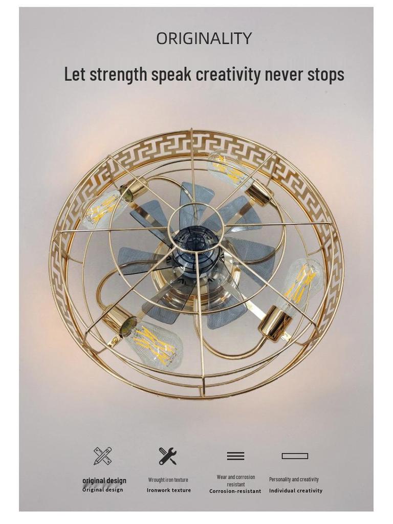 Retro Industrial Style Remote Control Ceiling Fan with Invisible Light and Wrought Iron Finish