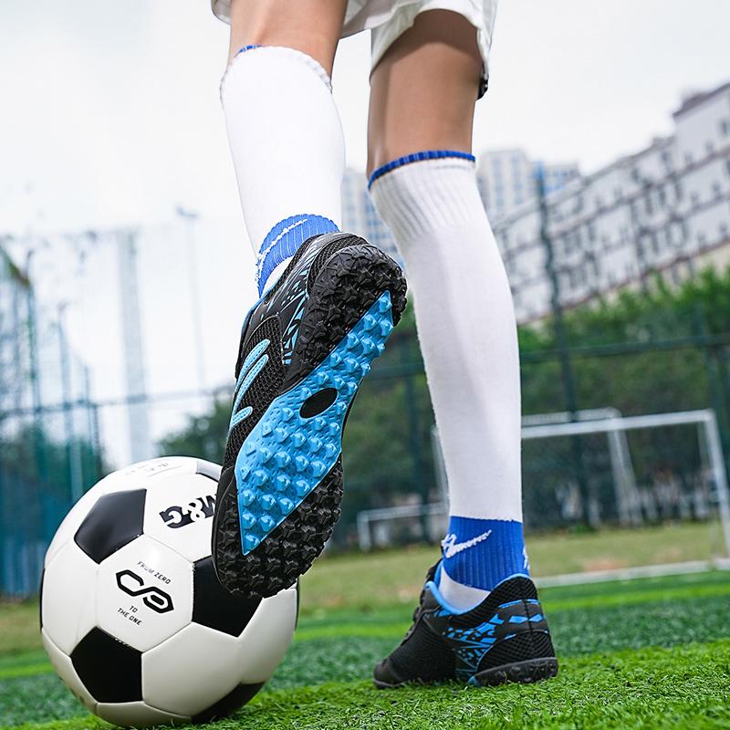 Kid's Football Shoes Are Lightweight Easy To Put On And Take Off with Rotating Buttons Rubber Soft Sole Breathable Mesh. They Are Also Training Shoes