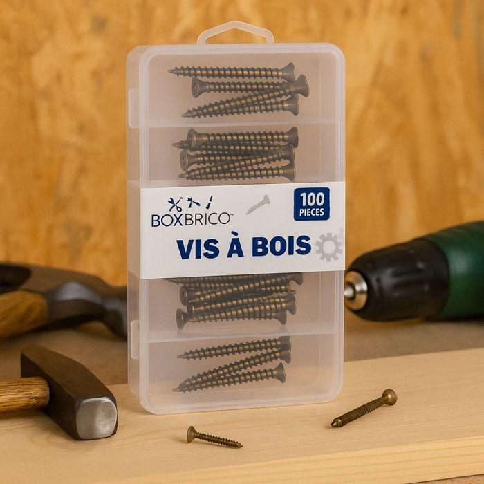 Wood Screws - BOXBRICO - Set of 100 - 5 Sizes - Solid Steel - Countersunk Head