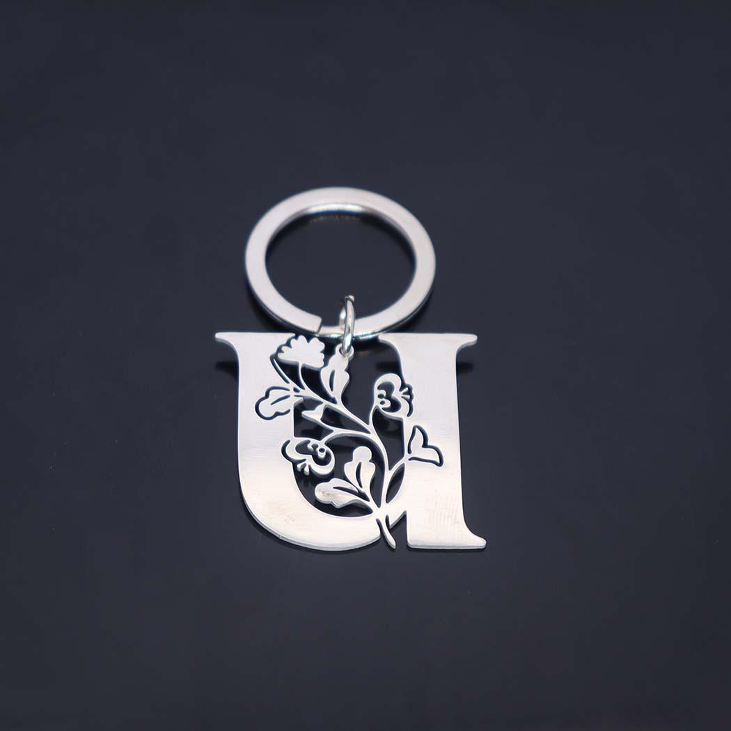 

Stainless Steel Alphabet Flower Cutout Keychain Pendant