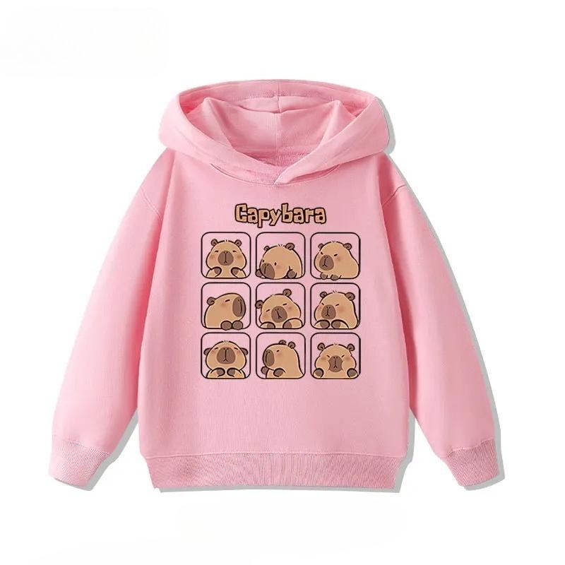 Autumn 3-12Y Cartoon Cute Capybara Print Children's Hooded Hoodies Casual Fashionable Comfortable Boy Girl Sweatshirt Pullover