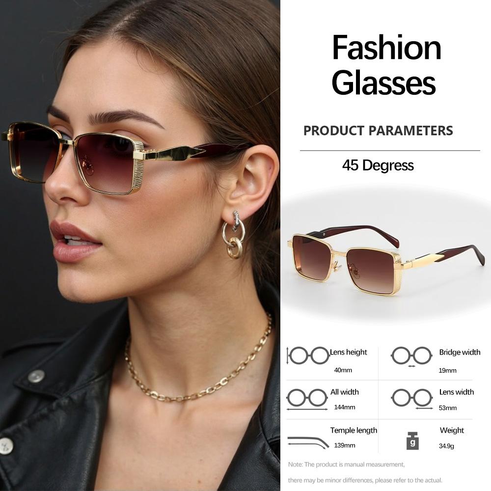 New In Sunglass For Women Square Sun Glasses Frame Geometric Sense Fashionable Accessories Metal Details Elegant Style