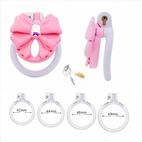 Pink Bow-Tie Flat Chastity Cage Positive/Negative Cock Cage Urethral Chastity Device SM Sex Toy Peins Plug ChastityBelt for Men