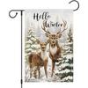 Hello Winter Deer Garden Flag Double-Sided Christmas Snowflake Snow Elk Yard Flags for Seasonal Xmas Outside Outdoor Decoration (ONLY FLAG)