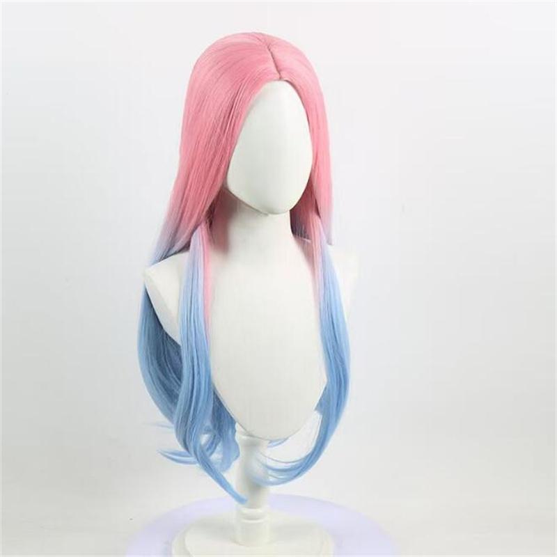 Hochwertige Mizi Cosplay-Perücke, 76 cm lang, gefärbt, Farbverlauf Pink Blau, hitzebeständig, Kunsthaar, simulierte Kopfhaut, Anime-Perücken + Perückenkappe