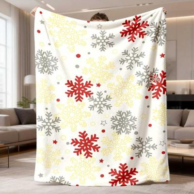 2026 Latest Flannel Snowflake Throw Blanket | All-Season Cozy Digital Print Polyester Bedding, Machine Washable, Multipurpose Holiday Decor for Sofa a