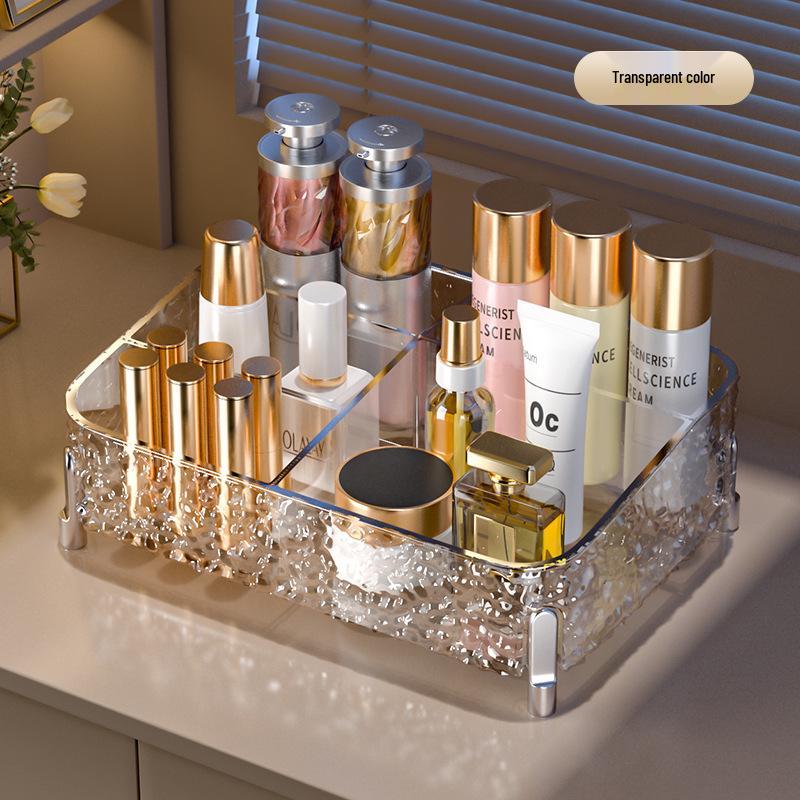 Large Transparent Desktop Cosmetics Organizer with Lipstick and Makeup Brush Holder