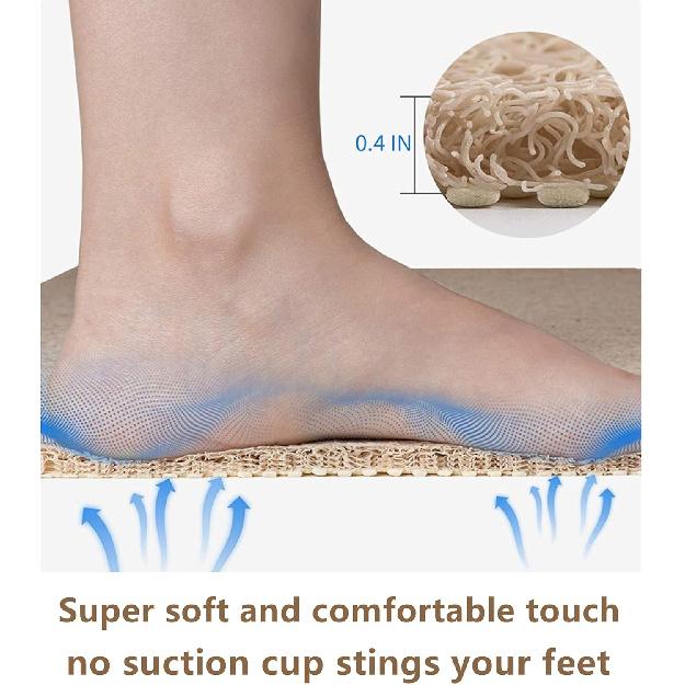 Anti Slip Shower Mat, Soft Textured Bath Mat, Easy Drain Non Slip Comfort Bathtub Mats, Quick Drying PVC Loofah Bathroom Mats, Phthalate Free (15.5"