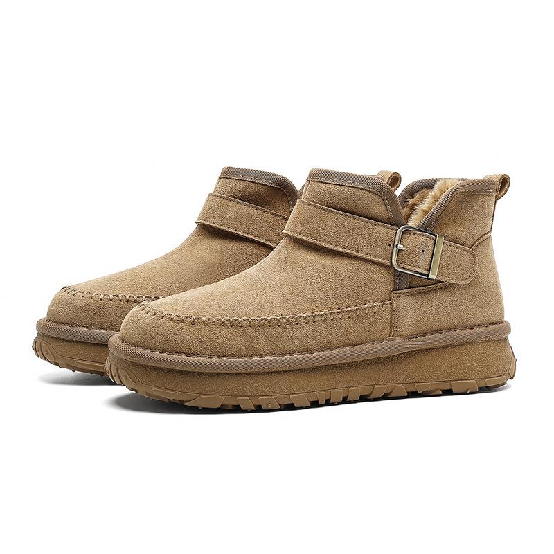 Winter New Buckle Snow Boots Piled and Thickened Warm Trendy Cotton Shoes Thick-soled Cold-resistant Bread Shoes