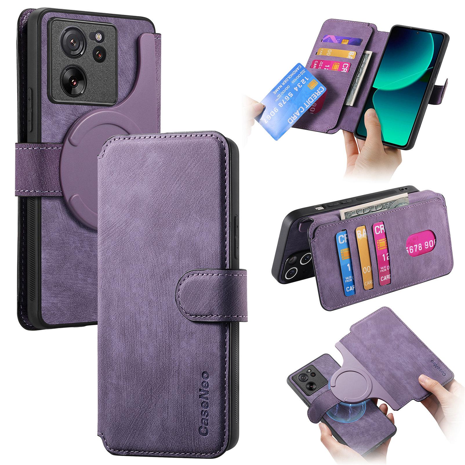 

For Xiaomi 13T Magnetic Case CASENEO Detachable Leather Phone Wallet Cover Purple