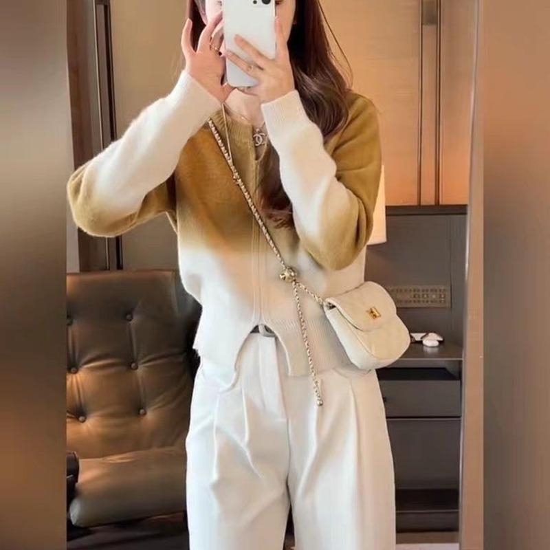 Spring New Design Sense Gradual Change of Color Pullover Sweater Women's Short Thin Sweet Knitted Sweater Top