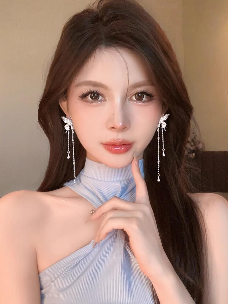 Unique 925 Silver Butterfly Zircon Pearl Stud Earrings for Women - High-End Fashion Jewelry