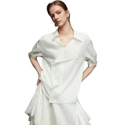 [ELLE] ELLE Shirt Blouse Top White French Puff Sleeves Frill Turn-Down Collar Women's Elegant Commuting Office Casual Spring/Summer (JP, Alphabet, S)