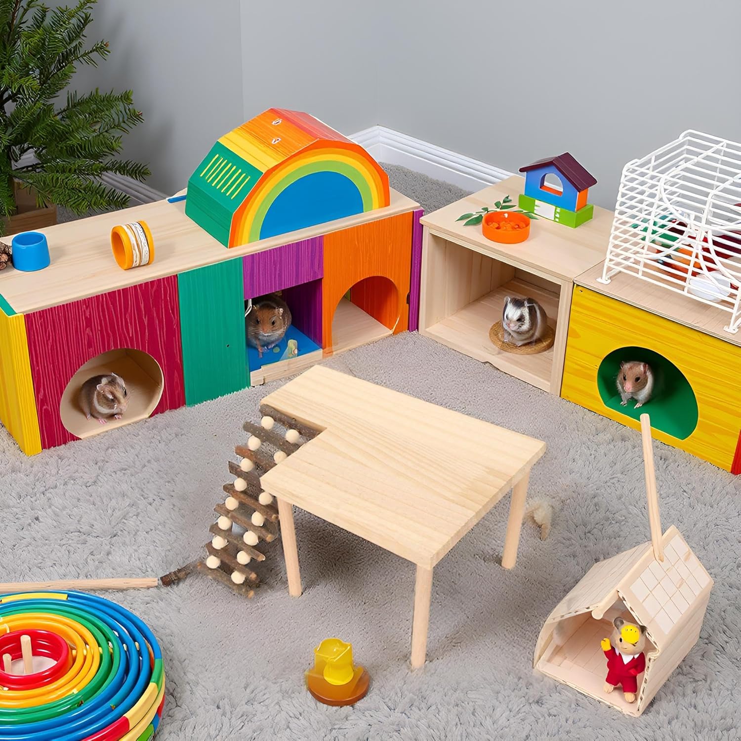 

Pssopp Хомяк Деревянная Подставка, Игрушка Лестница для Лазания Хомяков Деревянная Подставка Аксессуары для Клетки для Морских свинок Шиншилл Песчанок Хомяков