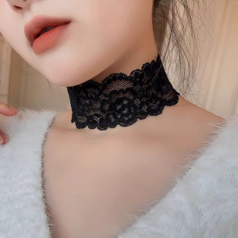 Sexy Hollow Out Floral Lace Fake Collar Elastic Lace Wide Scarf Dance Collarbone Chain Bridal Wedding Necklace Decoration
