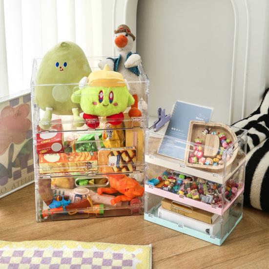 

Storage Basket with Cover Easy Assembly Foldable Design Stackable Toy Storage Box Visible Drawer Organizer S світло-сірого кольору