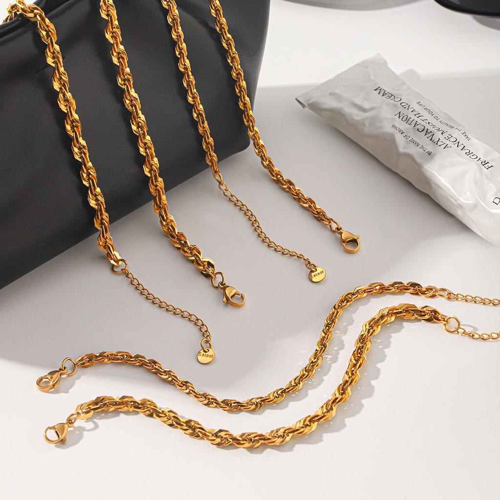 Euro-American Ins style 18k gold stainless steel thick rope bracelet for women, non-fading titanium steel necklace
