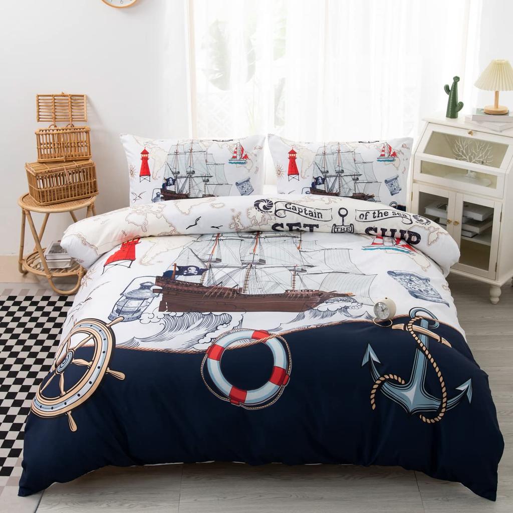 Anchor Duvet Cover Set Nautical Theme Queen King Bedding Set Boys Girls Teens Sea World Ocean Comforter Cover Set Bedroom Decor