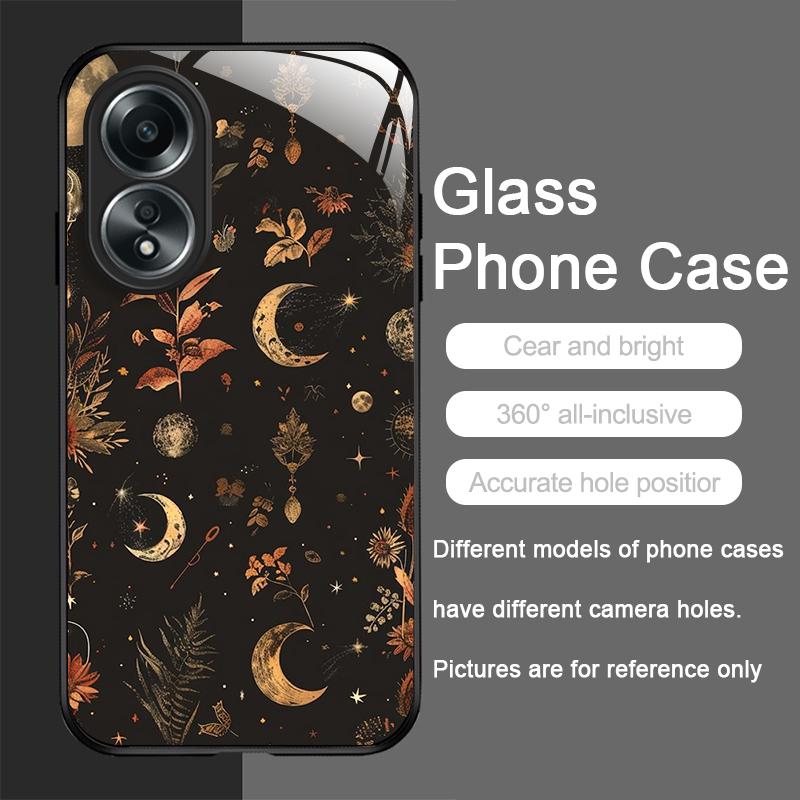 Aesthetic Sunflowers and Moon Pattern Tempered Glass Phone Case for OPPO Realme 14 13 12 11 10 Pro Plus GT Neo3 2 X7 Pro Covers
