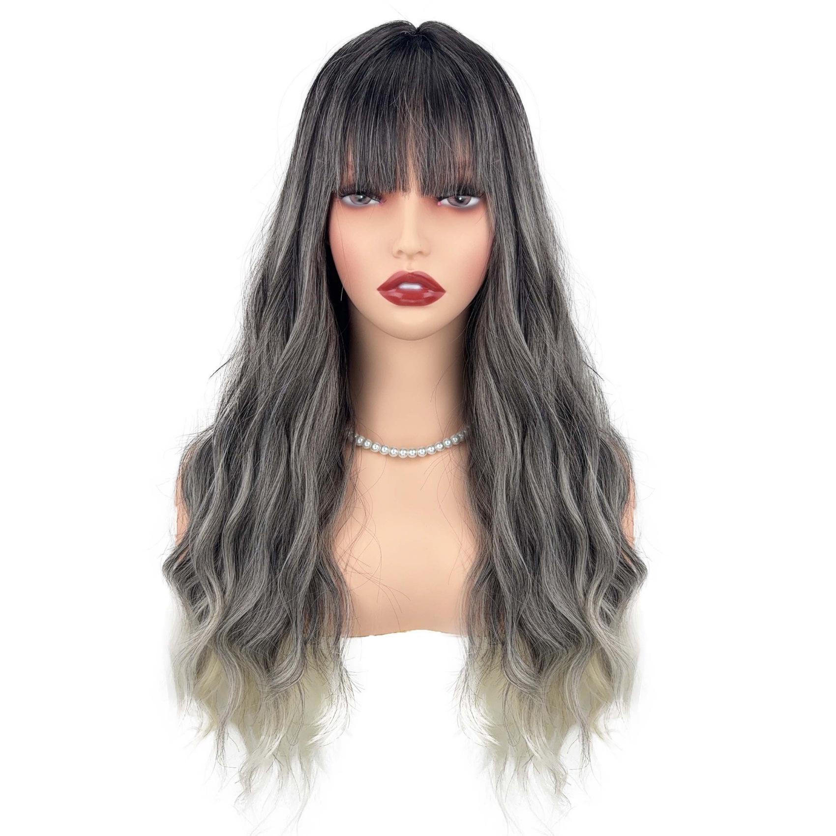 Wavy Long Curly Hair Wig with Bangs - Breathable Natural Look