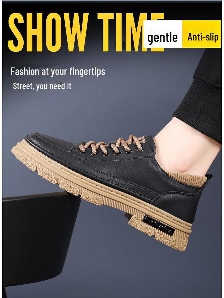 2025 Men's Thick-Soled Retro Casual Leather Shoes - Handmade, Trendy, Versatile Footwear
