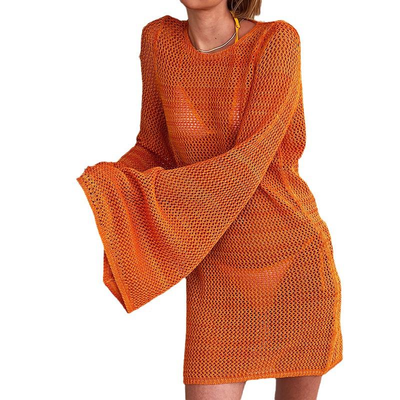 Knit Backless Beach Cover-up: European & American Style Pullover Bikini Outerwear
