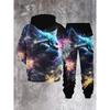 Hooded Men's Fashion Winter Casual Trendy Galaxy Cat 3D Print Pullover Hoodie Sweatpants Set Adults Men Street Style Cozy Casual Wear Holiday Gift