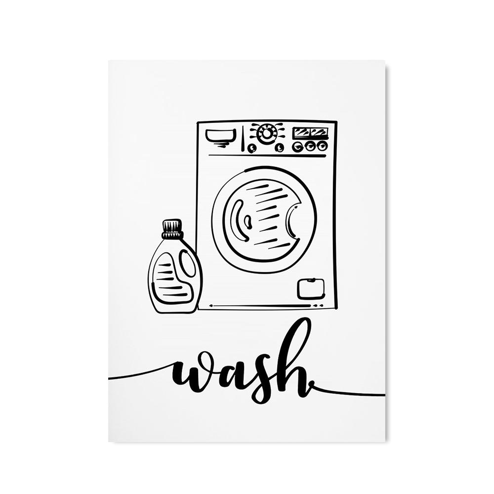 Wash Dry Fold Repeat Canvas Painting Poster Black and White Quote Wall Art Picture For Laundry Room Utility Room Home Decoration