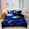 3pcs Set,Romantic Wolf & Rose Print Bedding Duvet Cover Set (1 Duvet Cover + 2 Pillowcases), HD Print For Home And Dorm Use