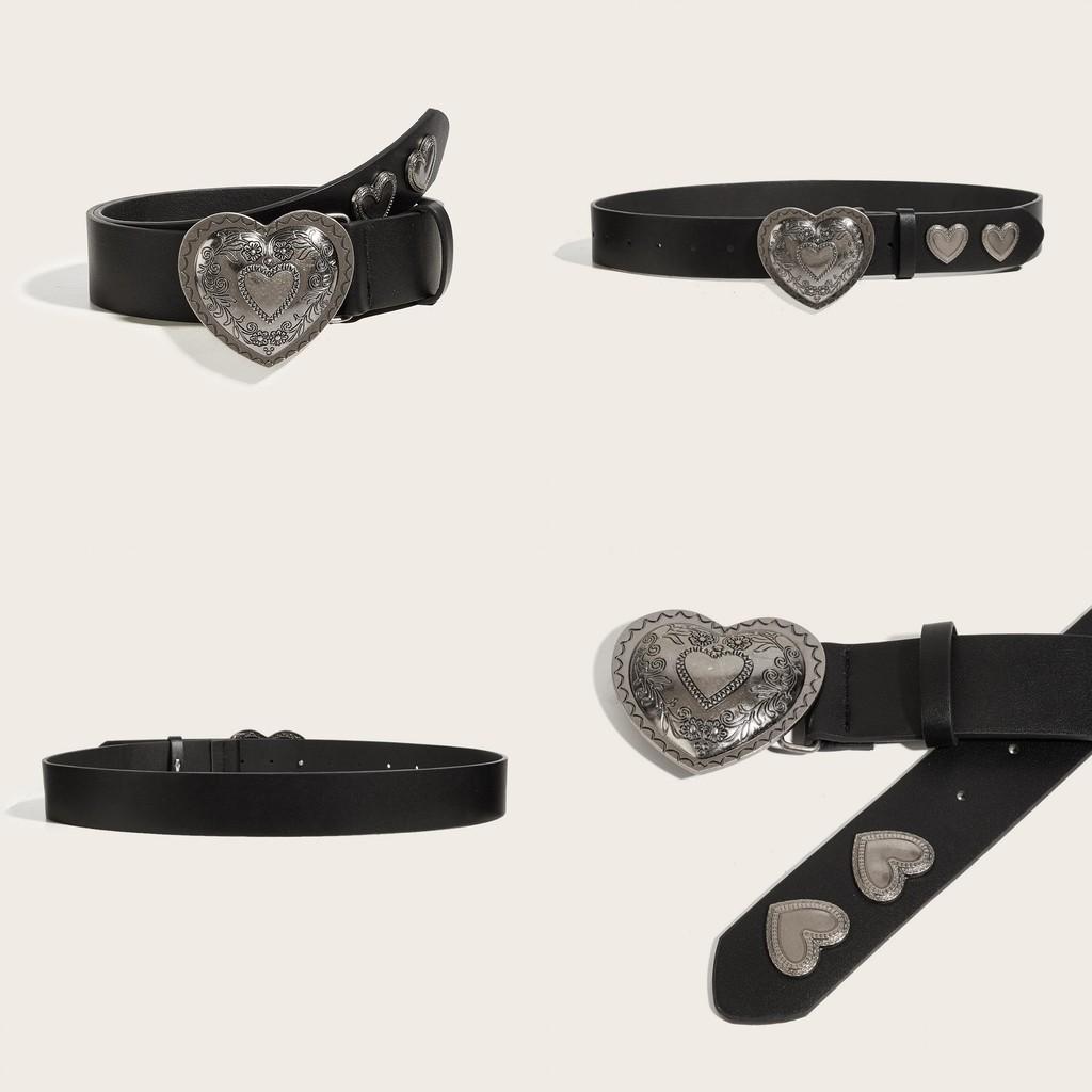 Solid Color Retro Summer Punk Leather Belt With Heart Snap Closure Look Trendy