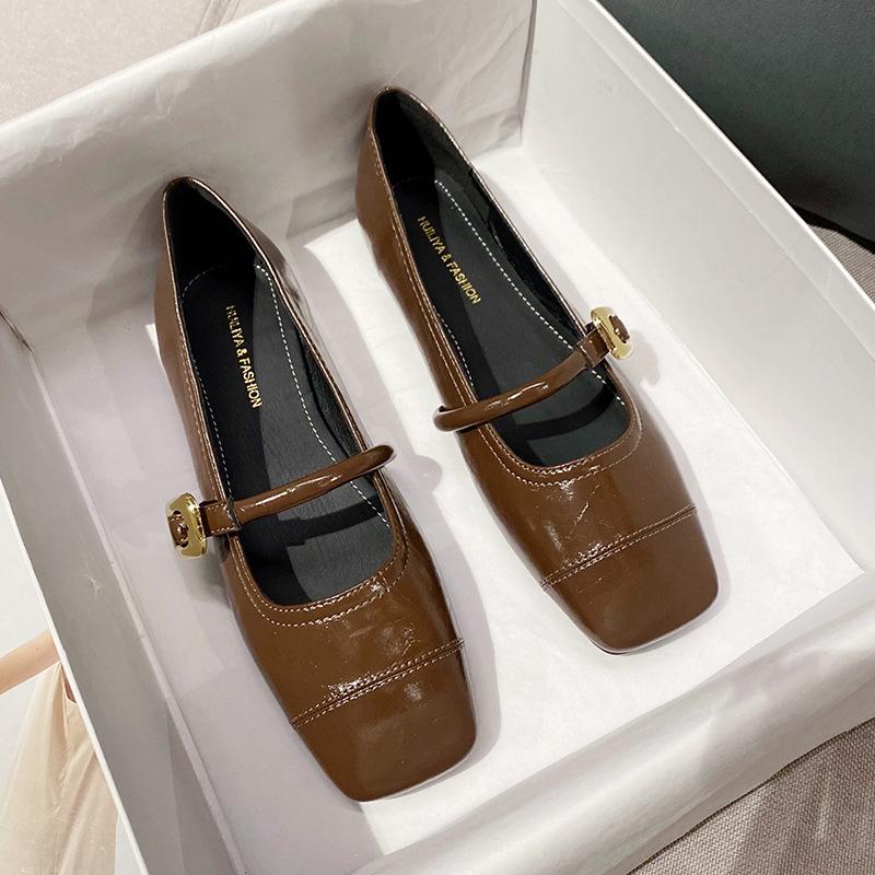 

Зима 2025 новые универсальные туфли Doudou на плоской подошве с квадратным носком, женские туфли, неглубокие ленивые туфли, универсальные одинарные туфли W108-1 40 коричневый