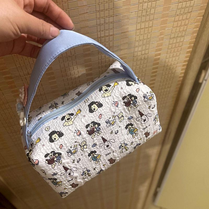 Sweet Cute Bubble Blue Puppy Hand-Held Cosmetic Bag Large Capacity Travel Portable Women  Storage Bag Makeup Pouch Gifts