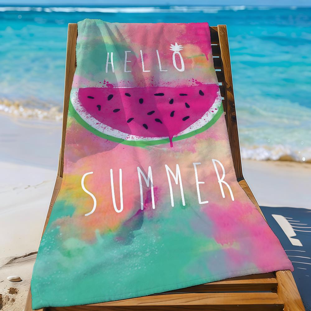 

Art Watermelon Hello Summer Towel Sports Quick Dry Travel Camping Gear Sandproof Soft Light Large Beach Towel W40*H60(CM)