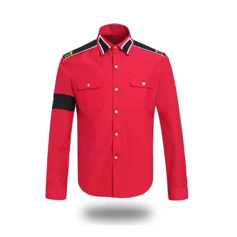 Michael Jackson Anti-Oorlog Militair Shirt Heren Vintage Knoopsluiting Shirt Met Epauletten Iconische Popster Cosplay Kostuum Outfit S rood