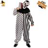 Costume de clown tueur sanglant d'horreur pour adulte d'Halloween, costume de clown maléfique jeu noir et blanc pour homme cost